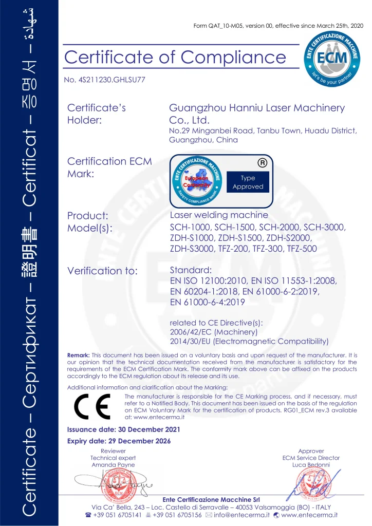 Laser welding CE certificate